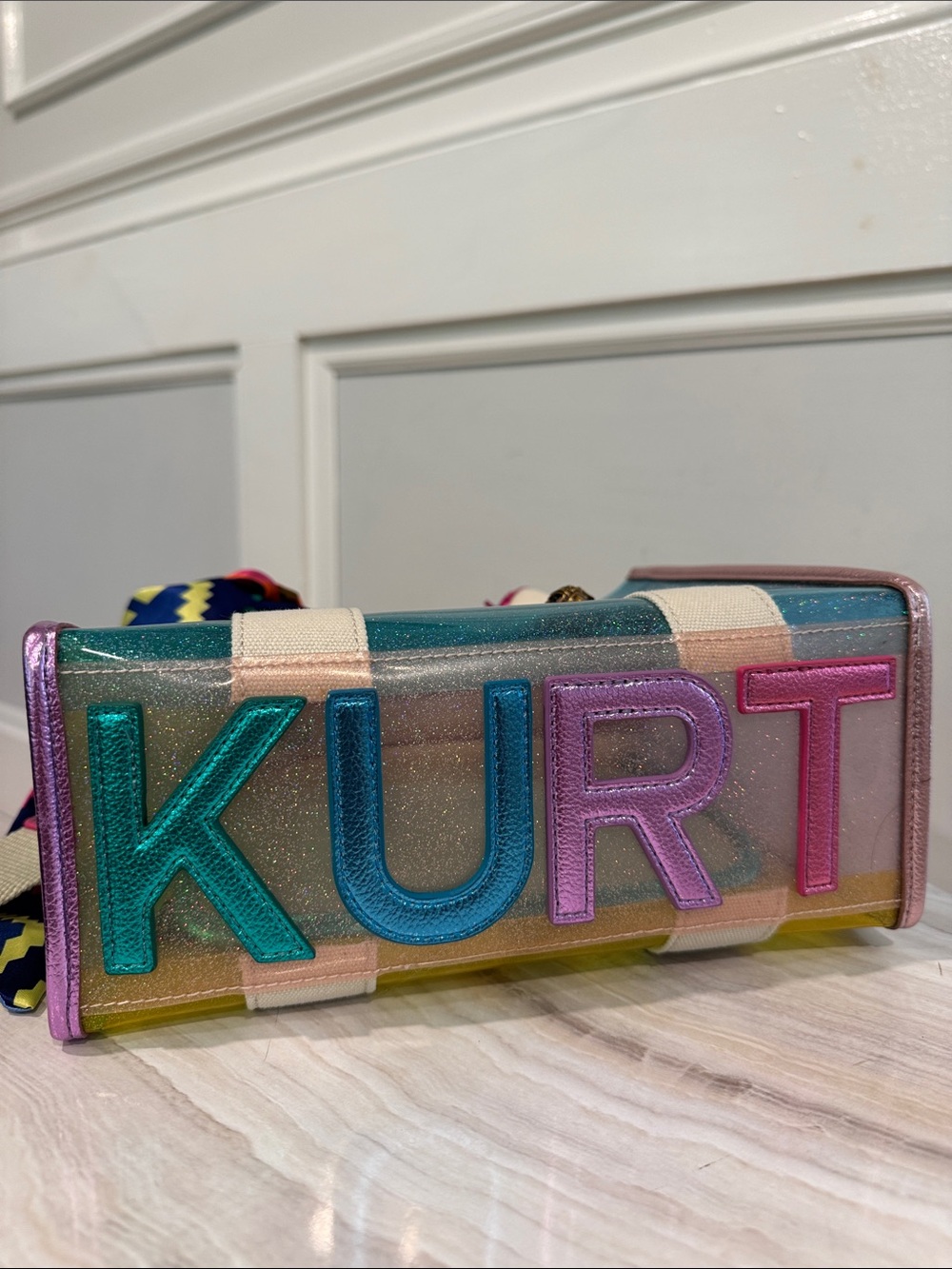 Kurt Geiger Bag Mini Southbank Vinyl Glitter Rainbow Translucent Tote Satchel - Picture 10 of 17